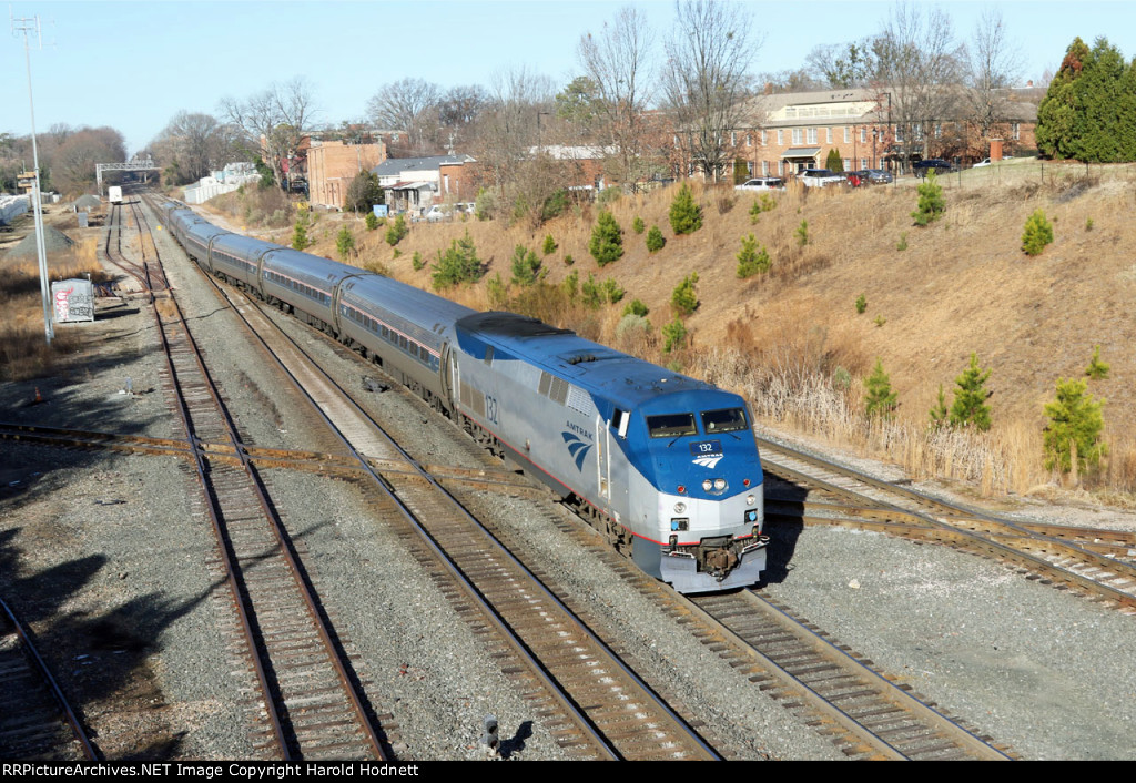 AMTK 132 leads train P080-30 across Boylan towards RUS